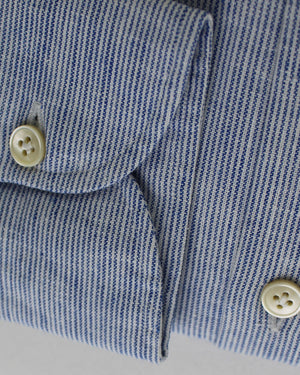 Luigi Borrelli Sport Shirt White Royal Blue Stripes 39 - 15 1/2