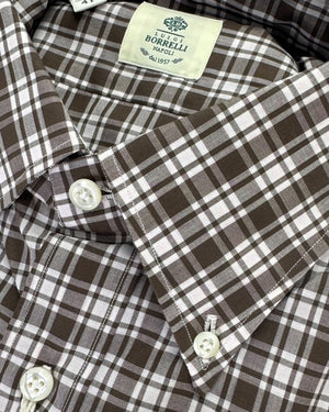 Sale Borrelli Shirt White Brown Check Plaid