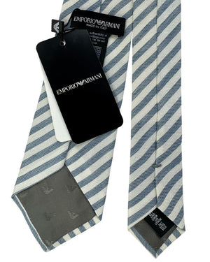 Armani Necktie White Ivory And Blue Stripes