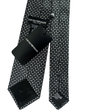 Emporio Armani Tie lack Gray Woven Geometric Pattern