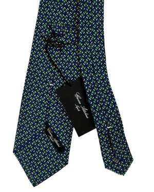 Cesare Attolini Unlined Tie Navy And Green Lattice Motif