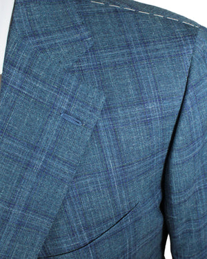 New Attolini Sport Coat Blue Windowpane Blazer