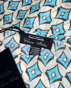 Cesare Attolini Scarf White Aqua Gray - Cotton Cashmere Shawl