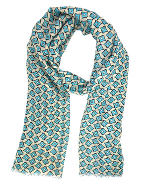 Cesare Attolini Scarf White Aqua Gray - Cotton Cashmere Shawl