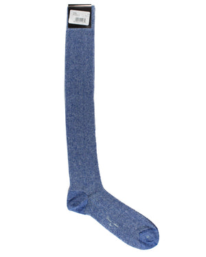 Cesare Attolini Blue Over The Calf Socks Linen Cotton