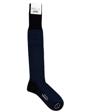 Cesare Attolini Wool Socks Midnight Blue Herringbone US 12 - EUR 46 Over The Calf FINAL SALE