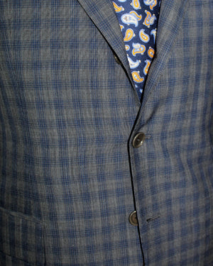 Cesare Attolini Wool Suit Gray Midnight Blue 3 Button