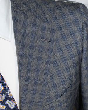 Cesare Attolini Wool Suit Gray Midnight Blue Lapel