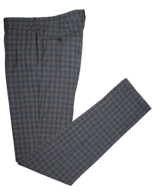 Cesare Attolini Wool Suit Gray Midnight Blue Check Pants
