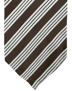 Cesare Attolini Unlined Tie Dark Brown Stripes Design