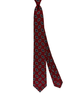 Barba Sevenfold Tie Dark Red Navy Silver Diamond Pattern
