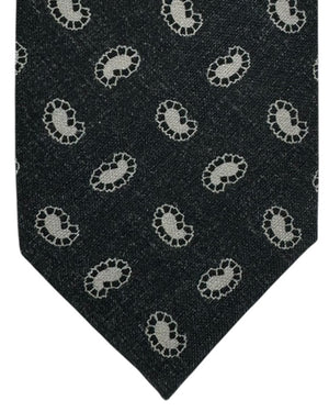 Barba Sevenfold Tie Charcoal with Beige Paisley Dots