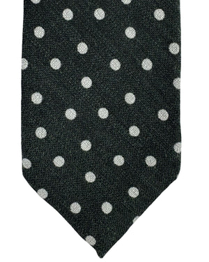 Barba Sevenfold Tie Dark Green Polka Dots - Wool Silk