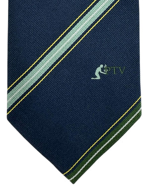 Battistoni Silk Tie Dark Blue Green Stripes Design FINAL SALE