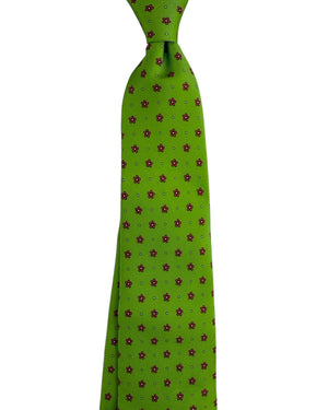 Luigi Borrelli Tie Lime Green Tie Red Mini Flowers Dots