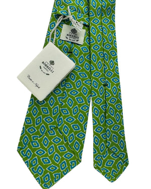 Luigi Borrelli Tie Green With Blue And White Abstract Diamond Pattern