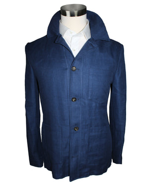 Luigi Borrelli Coat Navy Wool Linen New
