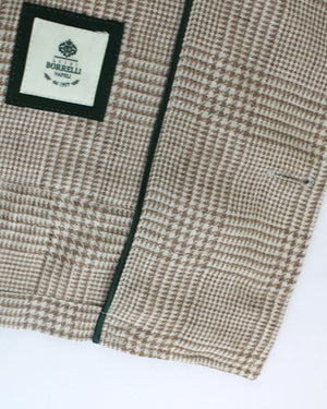 Luigi Borrelli Coat Taupe-Gray Glen Check Wool Linen EU 44 / US 34