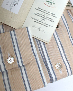 Luigi Borrelli Sport Shirt Cream White Navy Stripes 39 - 15 1/2 SALE