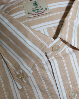Borrelli Button-Down Sport Shirt White Orange Stripes