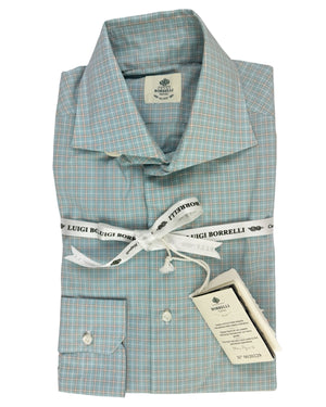 Luigi Borrelli Sport Shirt Seafoam Brown Check 39 - 15 1/2