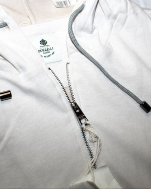 Luigi Borrelli Sleeveless Hooded Zip Sweater Oatmeal White EU 56 / US 46