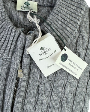 Luigi Borrelli Cardigan Gray Cashmere Silk Zip Sweater