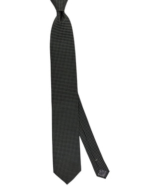 Brioni Silk Tie Black Silver Grid Design SALE