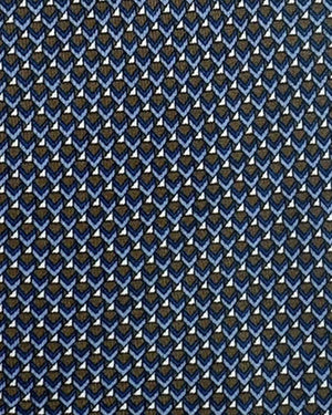 Brioni Silk Tie Midnight Blue Brown Micro Geometric