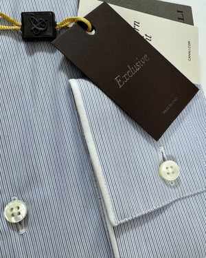 Canali Dress Shirt Exclusive White Navy Blue Stripes - Modern Fit
