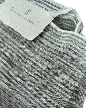 Brunello Cucinelli Scarf White Silver Black Light Pink Stripes - Linen Shawl SALE