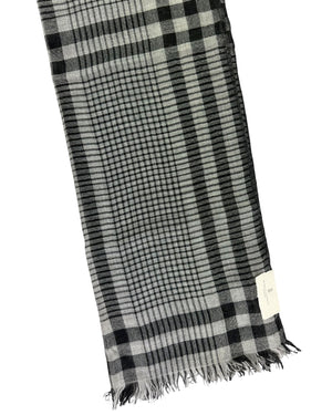 Brunello Cucinelli Scarf Black Gray Plaid Cashmere Silk Men Shawl SALE