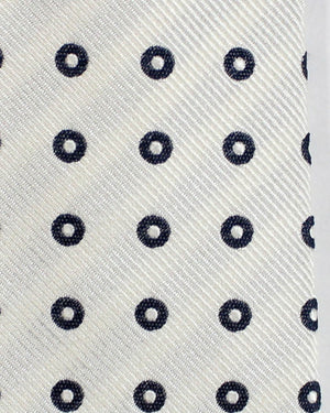 Brunello Cucinelli Silk Tie White Navy Circles SALE
