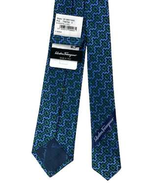 Salvatore Ferragamo Skinny Tie Blue Green Geometric