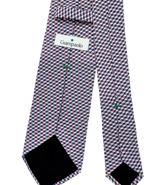 Giampaolo Silk Tie Royal Blue Pink Silver 3D Cube Illusion - Sartorial