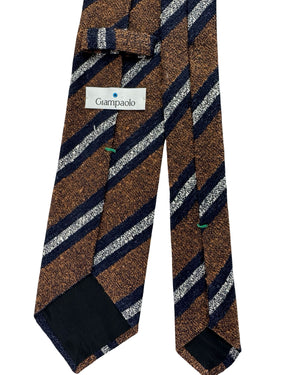 Giampaolo Silk Tie Brown Midnight Blue Silver Stripes