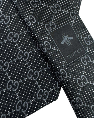 Gucci Tie Black Gray GG Pattern Deiene
