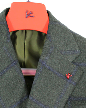 Isaia Sport Coat Dark Green Midnight Blue Windowpane - Wool Cashmere