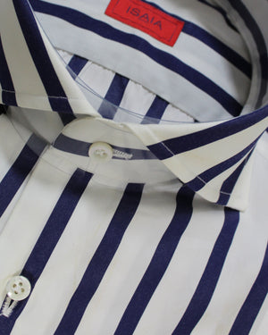 Isaia
Shirt White Navy Bengal Stripes