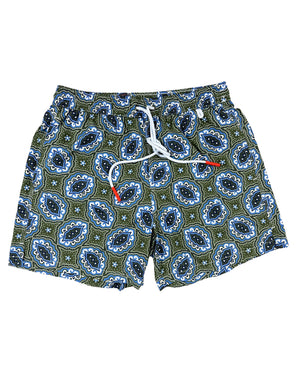Isaia Swim Shorts Green Blue Medallion S - Men Swimwear SALE