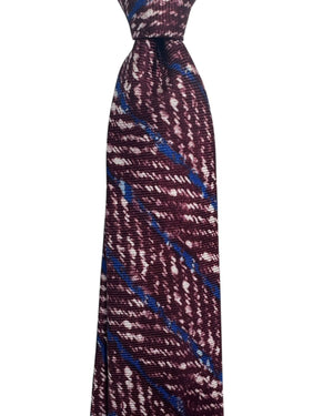 Kiton Tie Bordeaux & Royal Blue Stripes - Sevenfold Necktie SALE