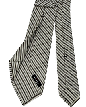 Kiton Tie Silver and Black Ribbed Stripe - Sevenfold Necktie