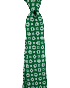 Kiton Sevenfold Tie Green White Medallion