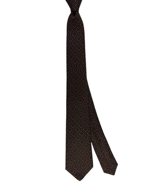 Kiton Sevenfold Tie Midnight Blue & Brown Geometric Diamond