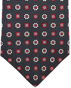 Kiton Sevenfold Tie Charcoal Gray Red Mini Flowers
