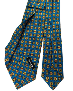 Kiton Sevenfold Tie Azure Blue Retro Pattern