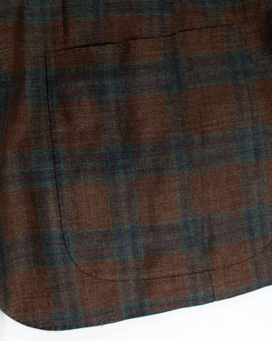 Kiton Sport Coat EU 48 - US 38 Brown Turquoise Plaid Linen Cashmere Unlined Blazer REDUCED SALE