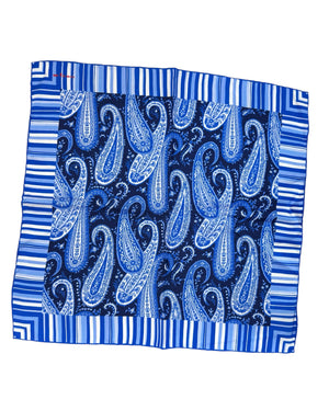 Kiton Pocket Square Navy Blue White Paisley