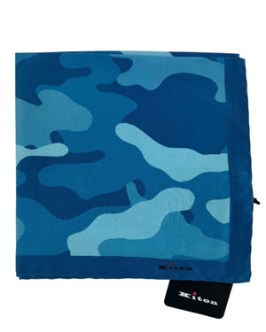 Kiton Silk Pocket Square Blue Camo Design