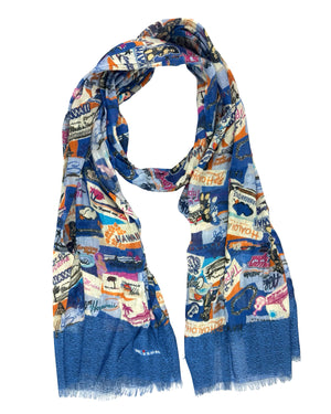 Kiton Linen Scarf Hawaii Novelty Print